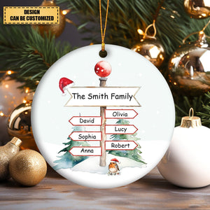 Personalised North Pole Sign Family Names Christmas Tree Ornament