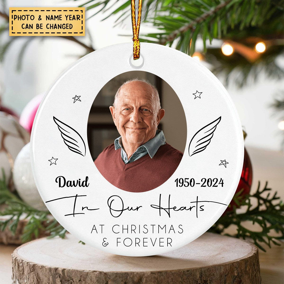 In Our Heart At Christmas & Forever Personalized Circle Ceramic Ornament