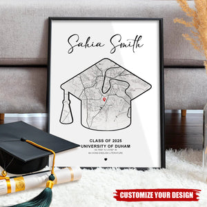 Graduation Print Map-Personalized Class Of 2025 Graduation Gifts