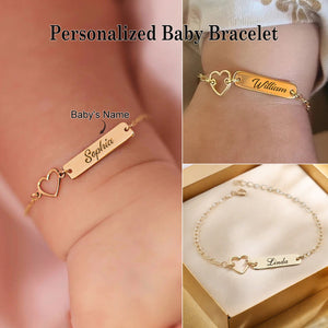 Baby Bar Name Bracelet With Heart Charm - Personalized Child ID Bracelet