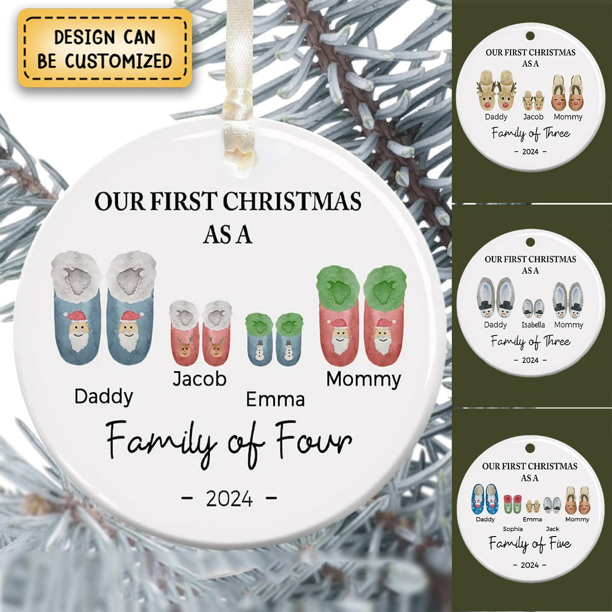 The First Christmas For A Family Of Three - Personalized Custom Ceramic Ornament