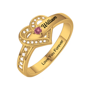 Personalized Name Heart Promise Birthstone Memorial Ring