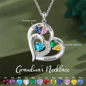 Specialized With Kids' Names and Heart Birthstones-Personalized Mom's Necklace