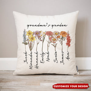 Custom Grandma's Garden Pillow-Personalized Birth Month Flowers Pillow