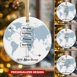 World Adventure Travel Personalized Custom Traveling Destination Ornament