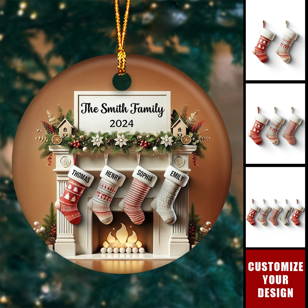 Merry Christmas - Personalized Fireplace Stocking 3D Effect Ornament