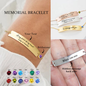 Personalised Engraved Memorial Bracelet, Unique Memorial Jewelry with Birthstone