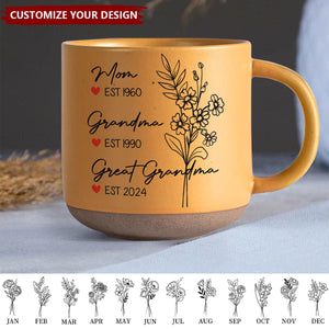 Birth Flower Family Gift - Personalized Pottery Mug