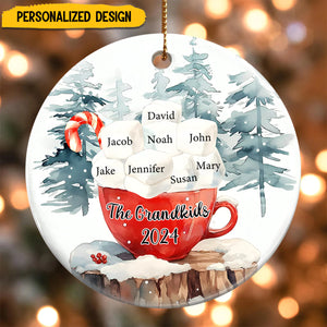 Personalized Family Names Hot Cocoa Marshmallow Mug & Candy Cane Ornament