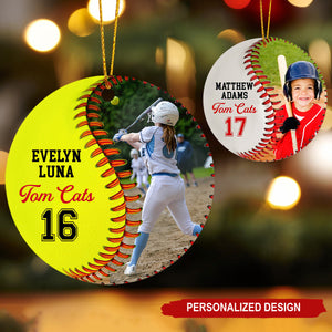 Personalized Baseball,Softball Christmas  Ceramic Ornament