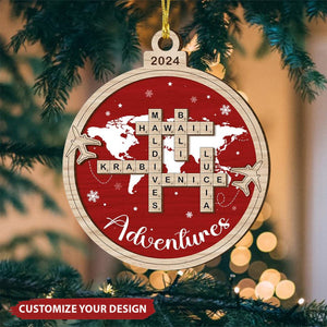 Personalized Travel Adventures Ornament, Travel Crossword Puzzle Ornament