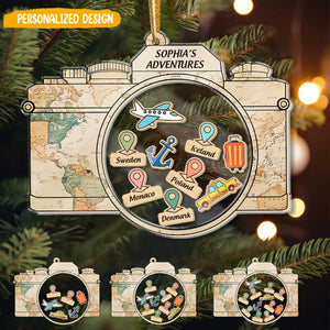 Personalized Camera Travel Adventures Ornament, Travel Christmas Ornament