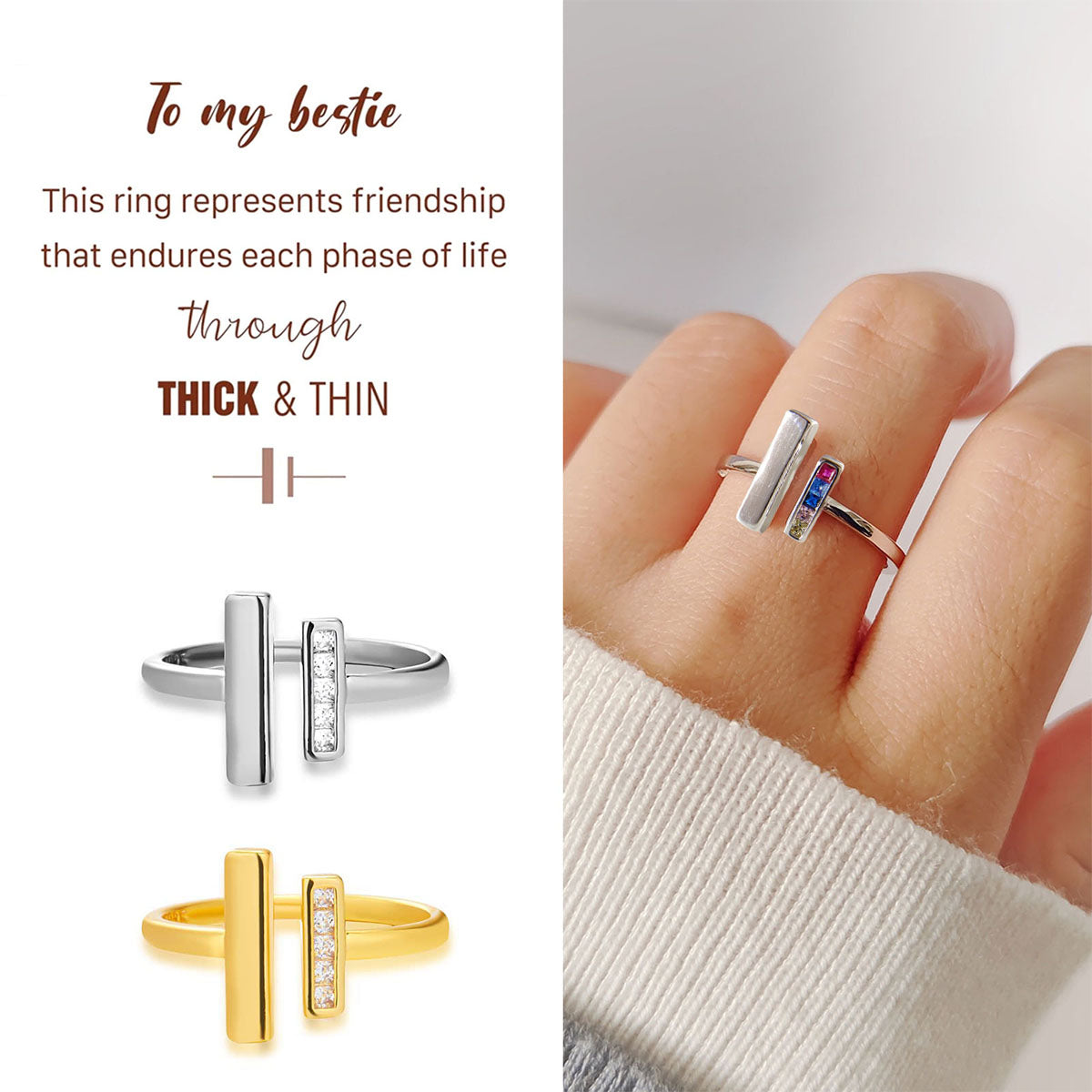 To My Bestie Thick And Thin Ring - Adjustable Ring