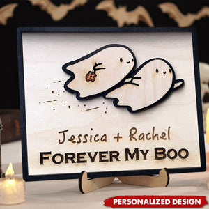 Sweet Funny Halloween Decor for Couples - Personalized Wooden Plaque With Stand