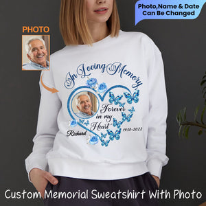 In Loving Memory Sparkling Heart Memorial Butterflies Personalized Sweatshirt