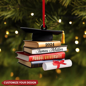 Personalized Graduation Cap With Books Ornament