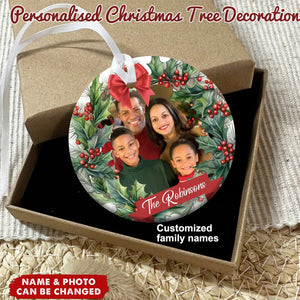 Personalized Christmas Photo Family Round Ornament