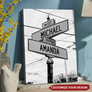 Personalized Intersection Street Sign Canvas, Gift For Couples Anniversary Poster