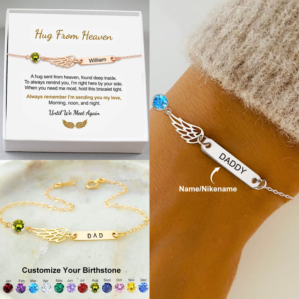 Personalised Guardian Angel Birthstone Bracelet, Memorial Bracelet for Loss of Loved One