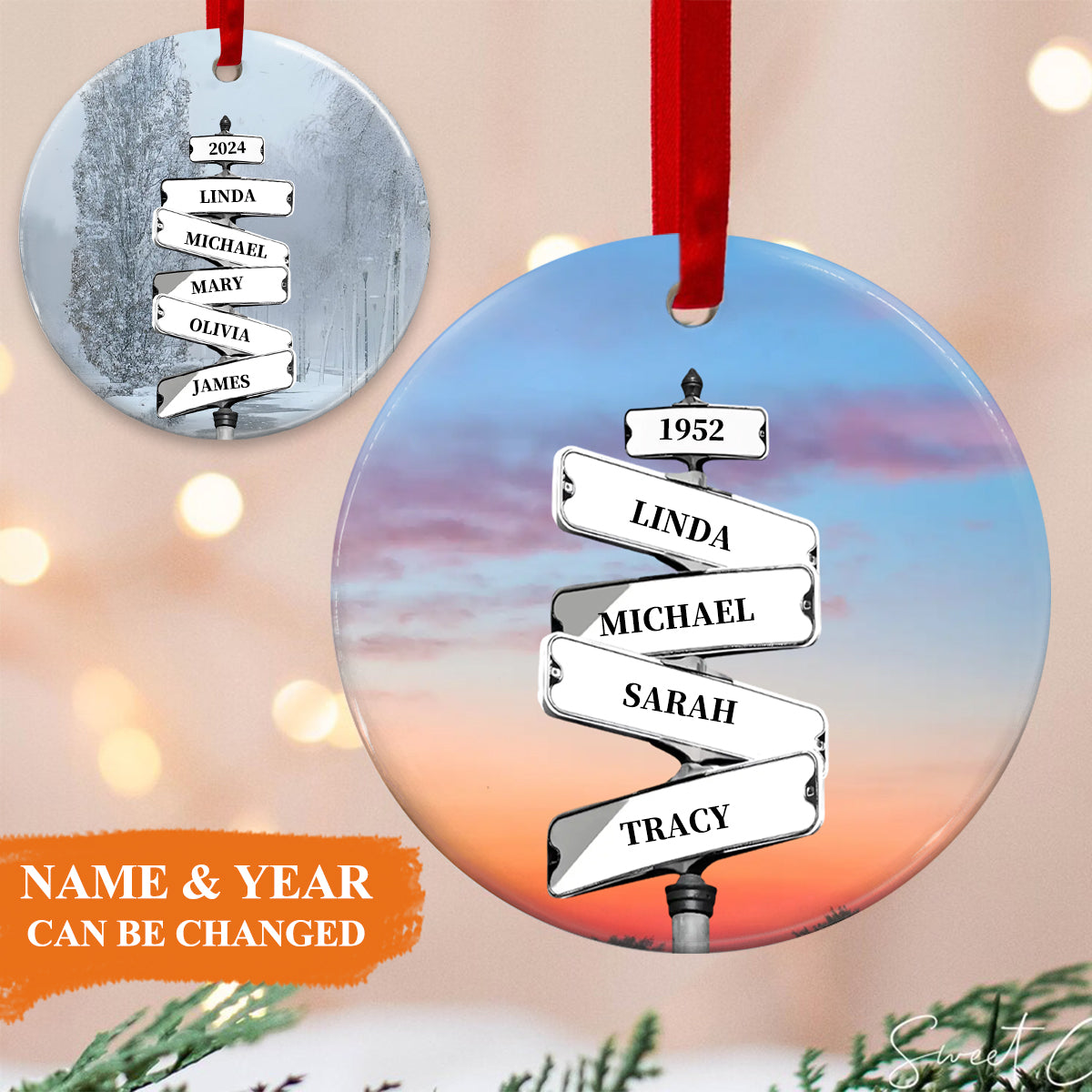 Personalized Landscape Road Sign Name Tag Ornament- A Gift For Your Family