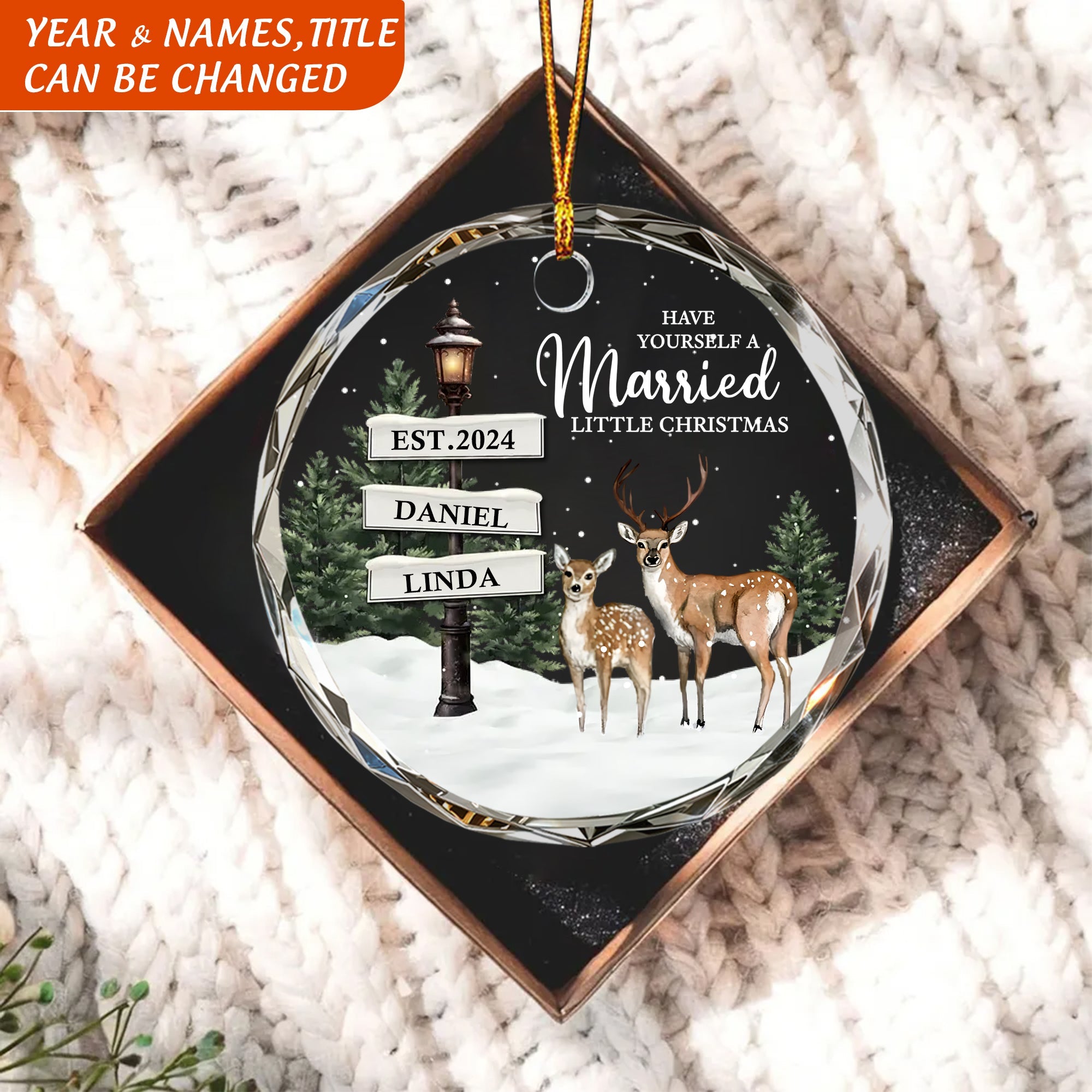 Married Little Christmas – Personalized Couple Glass Ornament