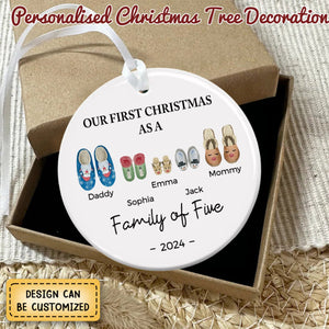 The First Christmas For A Family Of Three - Personalized Custom Ceramic Ornament