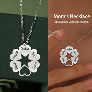 Personalized Hearts Clover Necklace With Kids' Names For Mom