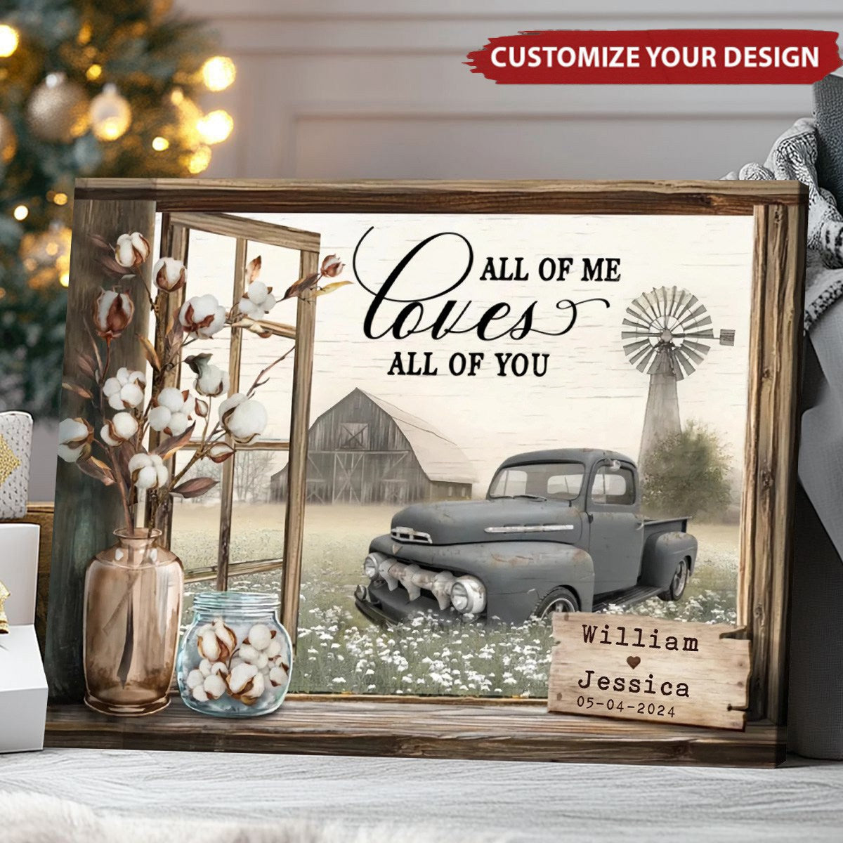 Couple Floral Farm Truck Personalized Custom Name Poster, Christmas Gifts