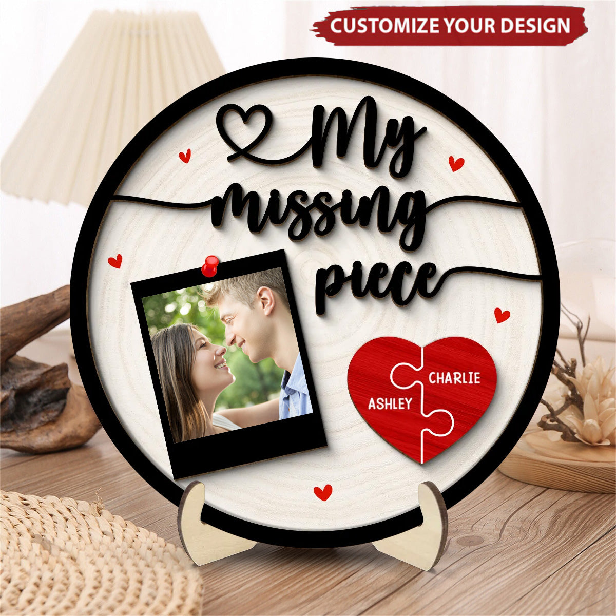 My Missing Piece Couple Photo Valentine's Day Gift Personalized 2-Layer Wooden Plaque