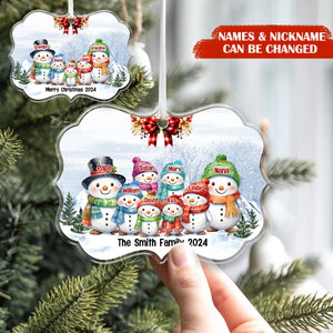 Personalized Snowman Family Name Acrylic Ornament - Gift For Families With Kids