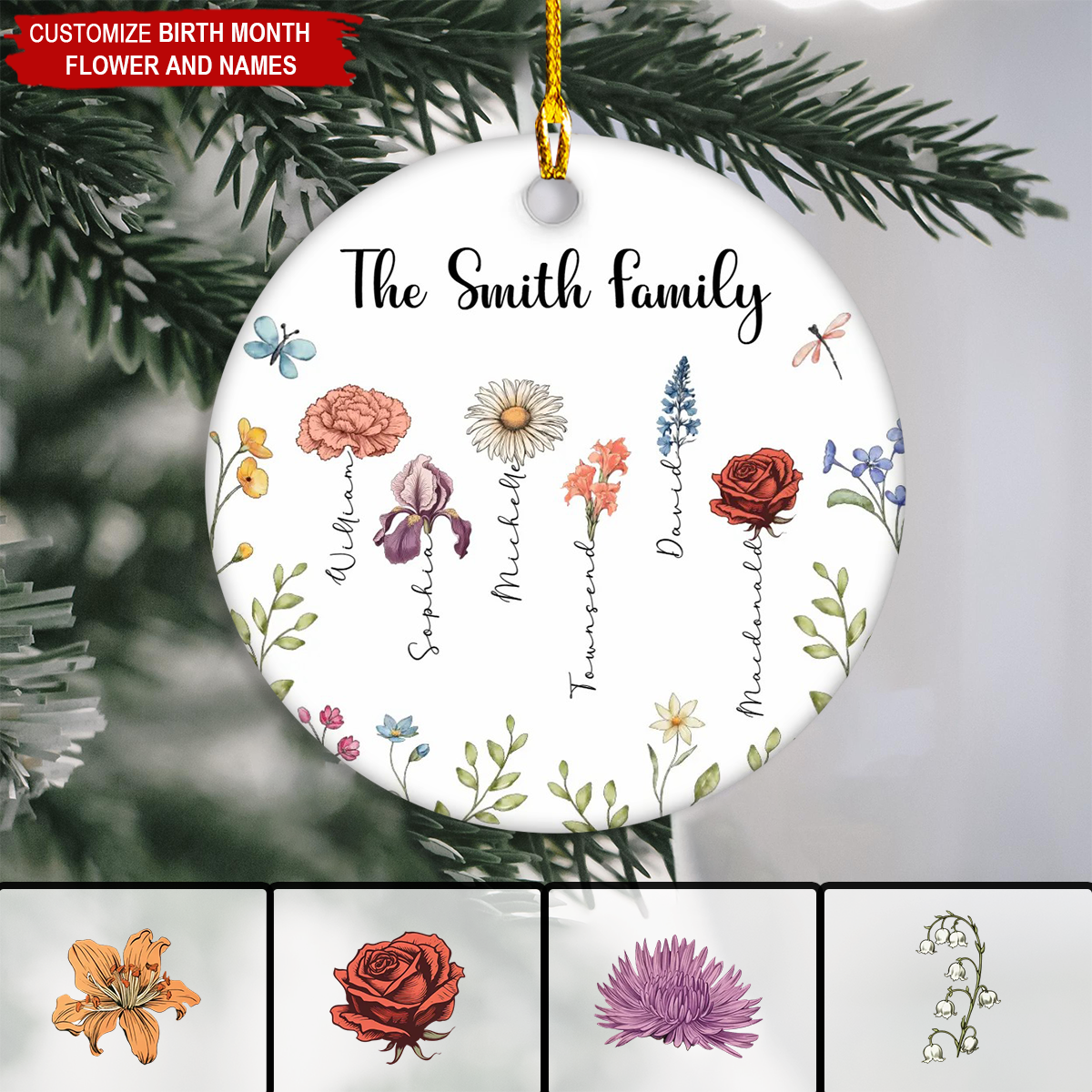 Personalized Ceramic Family Birth Flower Ornament – A Christmas Gift for Your Family