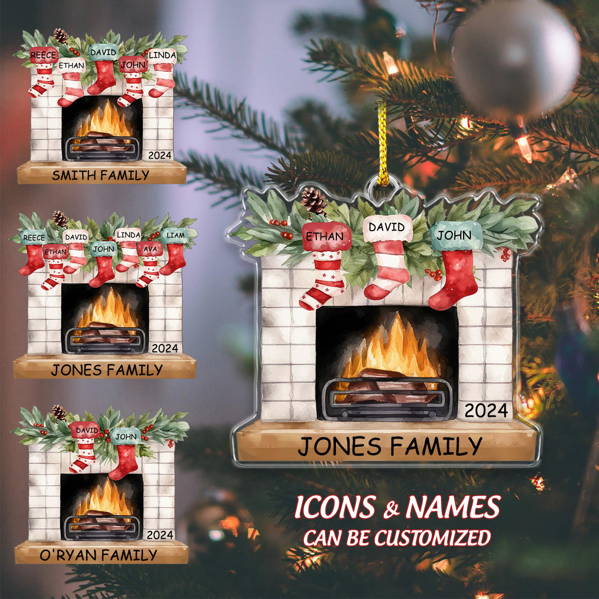 Personalized Christmas Stocking Fireplace Name Ornament