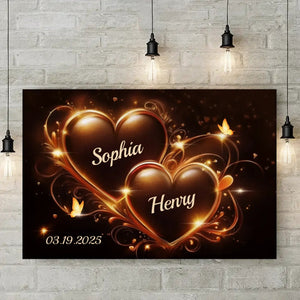 Two Hearts Beating As One - Couple Personalized Custom Horizontal Poster