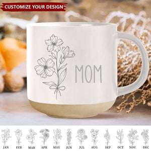 Personalized Pottery Mug With Birth Flower, Gift For Mom