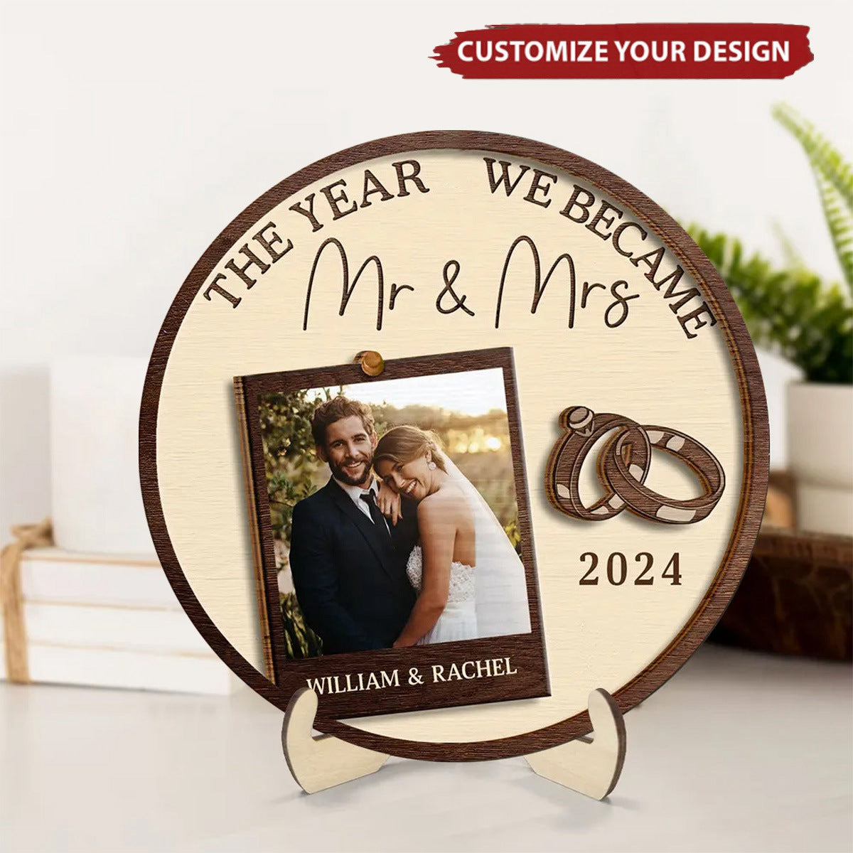 Custom Photo The Year We Became Mr & Mrs Couples - Personalized 2-Layered Wooden Plaque