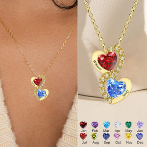 Personalized Two Heart Together Forever Birthstone Necklace