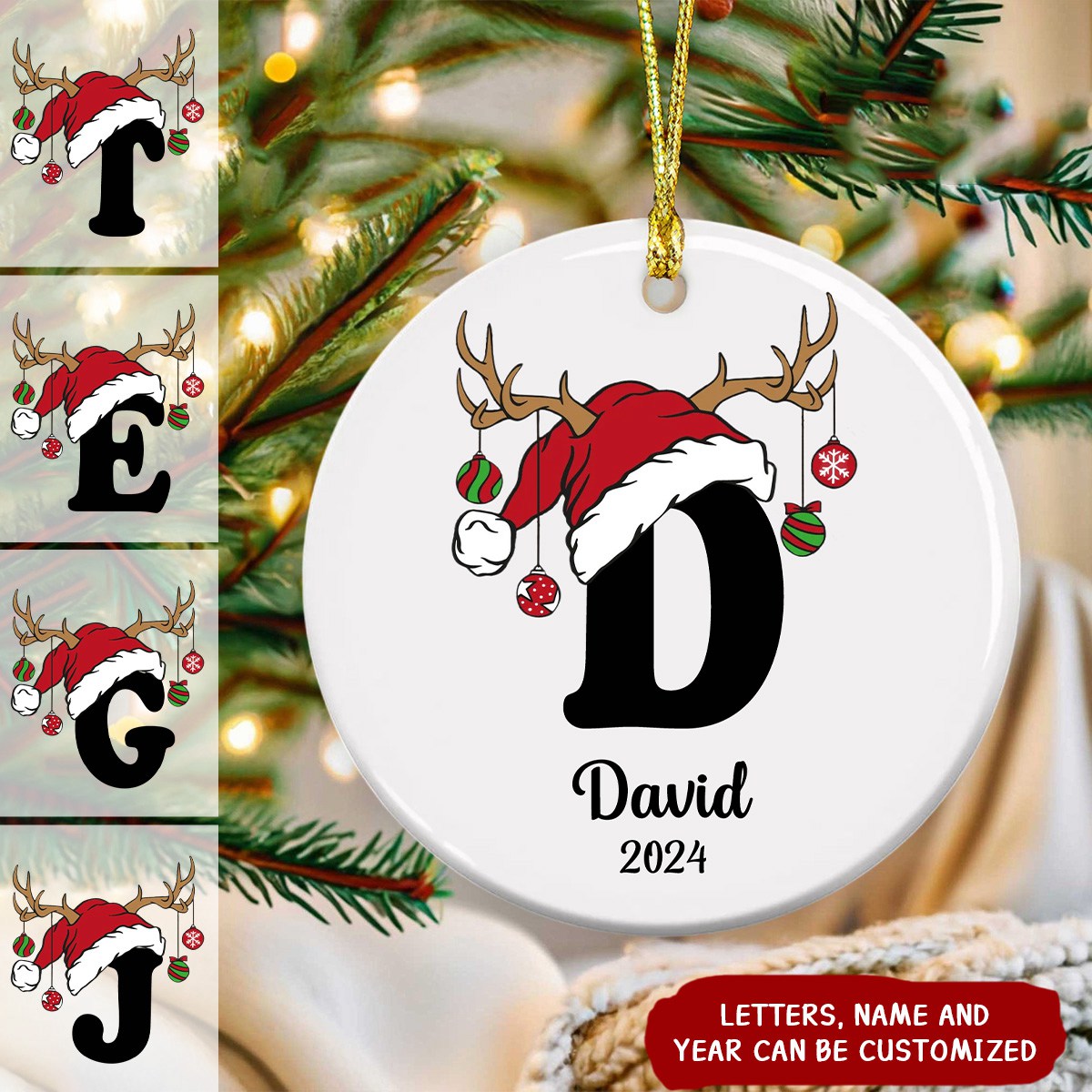 Personalized Letter Name Ornament, 2024 Family Ornament, Custom Initial Ornament