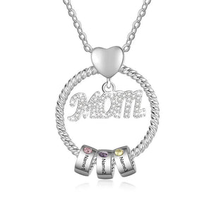 Personalized Mom Circle Birthstone Pendant Necklace Engraved Names