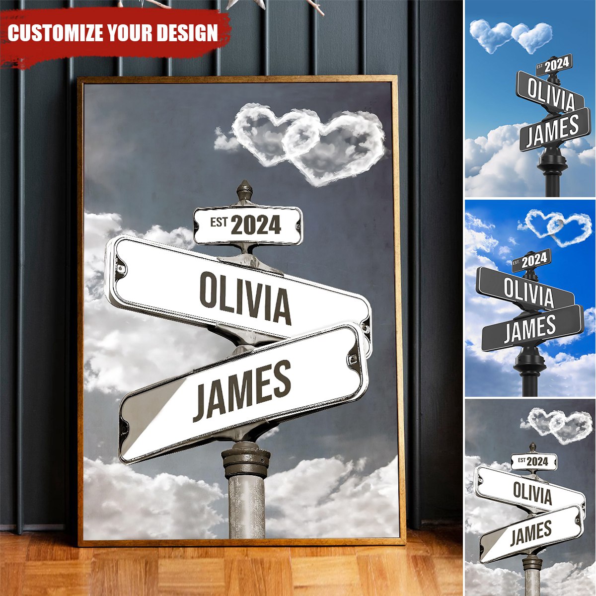 Personalized Name Vintage Street Sign Canvas, Gift For Couples Anniversary