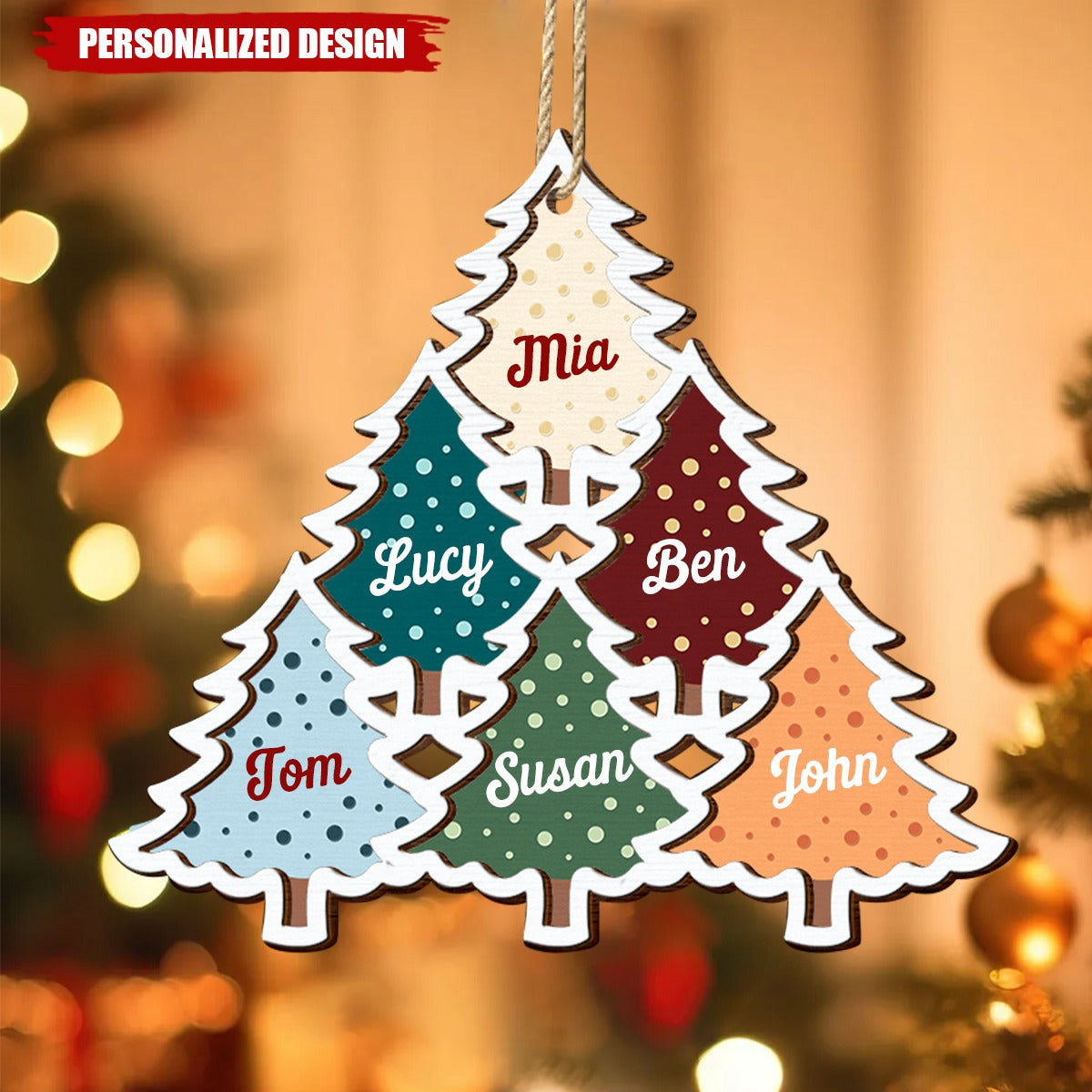 Personalized Wooden Christmas Tree Ornaments - Gifts For Family, Grandchildren, Friends