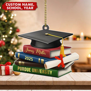 Personalized Graduation Cap Ornament With Books, Class of 2024 2025 Ornament