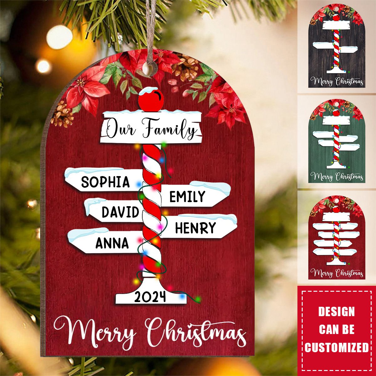 Personalized Custom Family Christmas Wooden Flower Ornaments