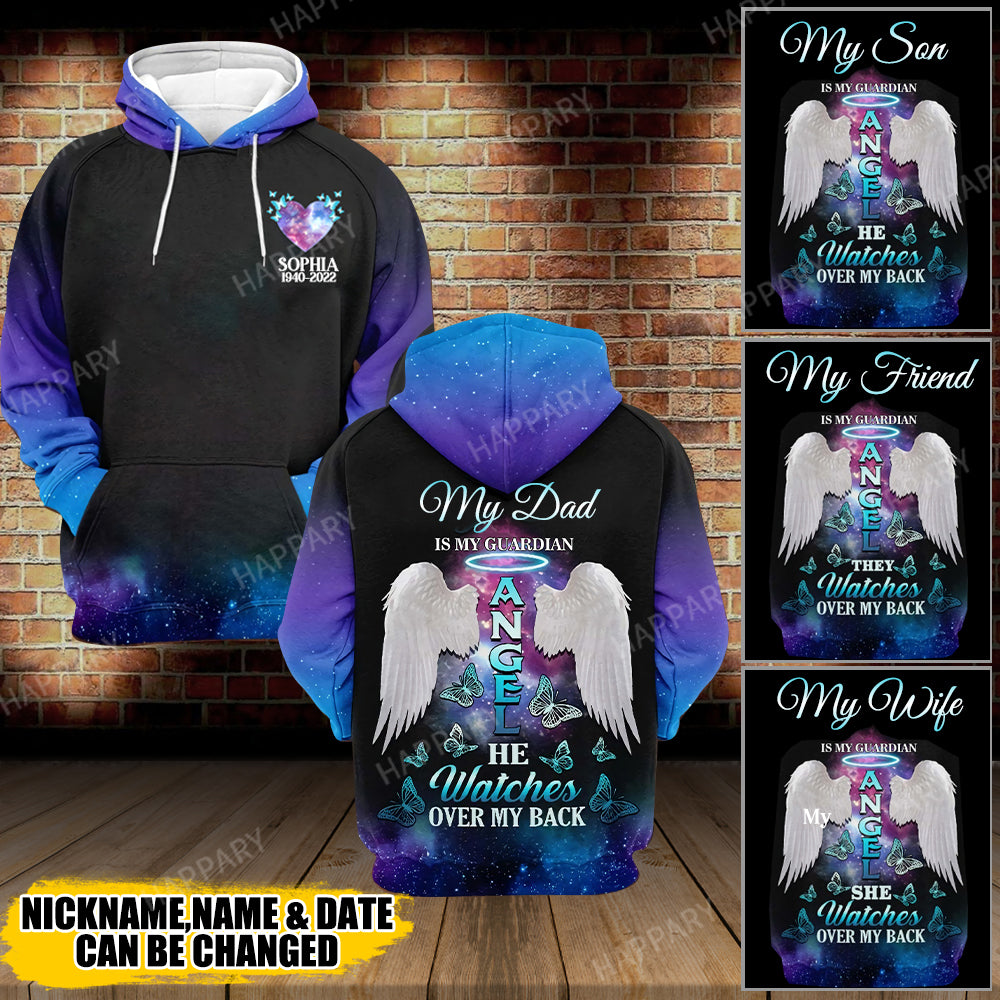 My Love Is My Guardian Angel Personalized All Over Print Hoodie - HAPPARY