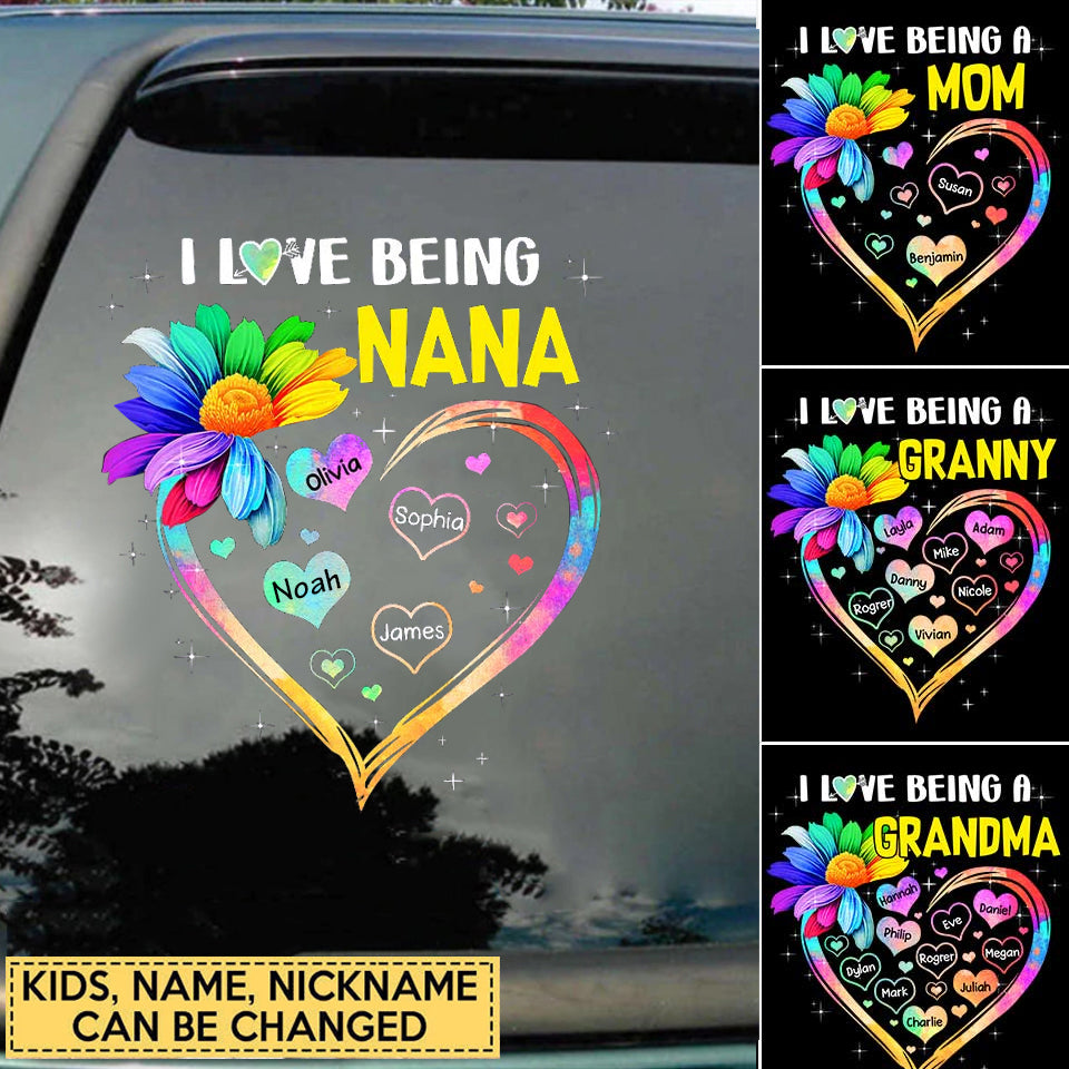 I Love Being A Grandma Nana Mom Sunflower Heart Personalized Car Stickers