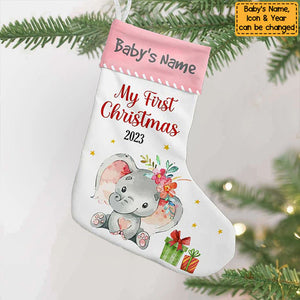 Elephant Baby First Christmas Personalized Stocking