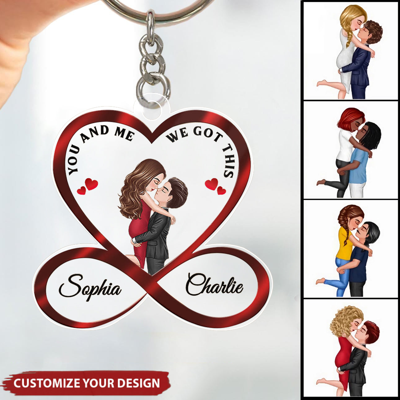 Infinity Heart Couple Hugging Kissing Anniversary Gift Personalized Acrylic Keychain