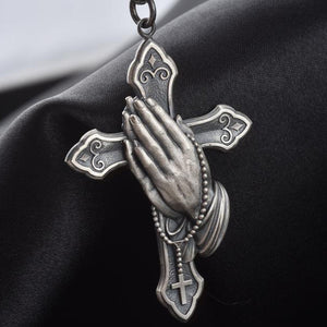 Jesus Cross Praying Hands Necklace