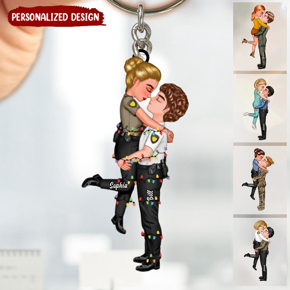 Personalized Keychain, Couple Portrait, Firefighter, EMS, Nurse