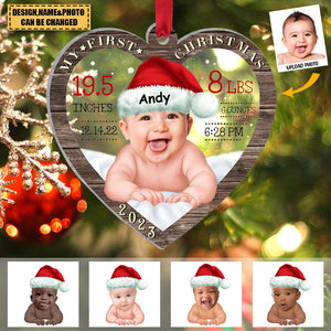 Custom Transparent Ornament from Photo - Baby Glitter Heart - My First Christmas