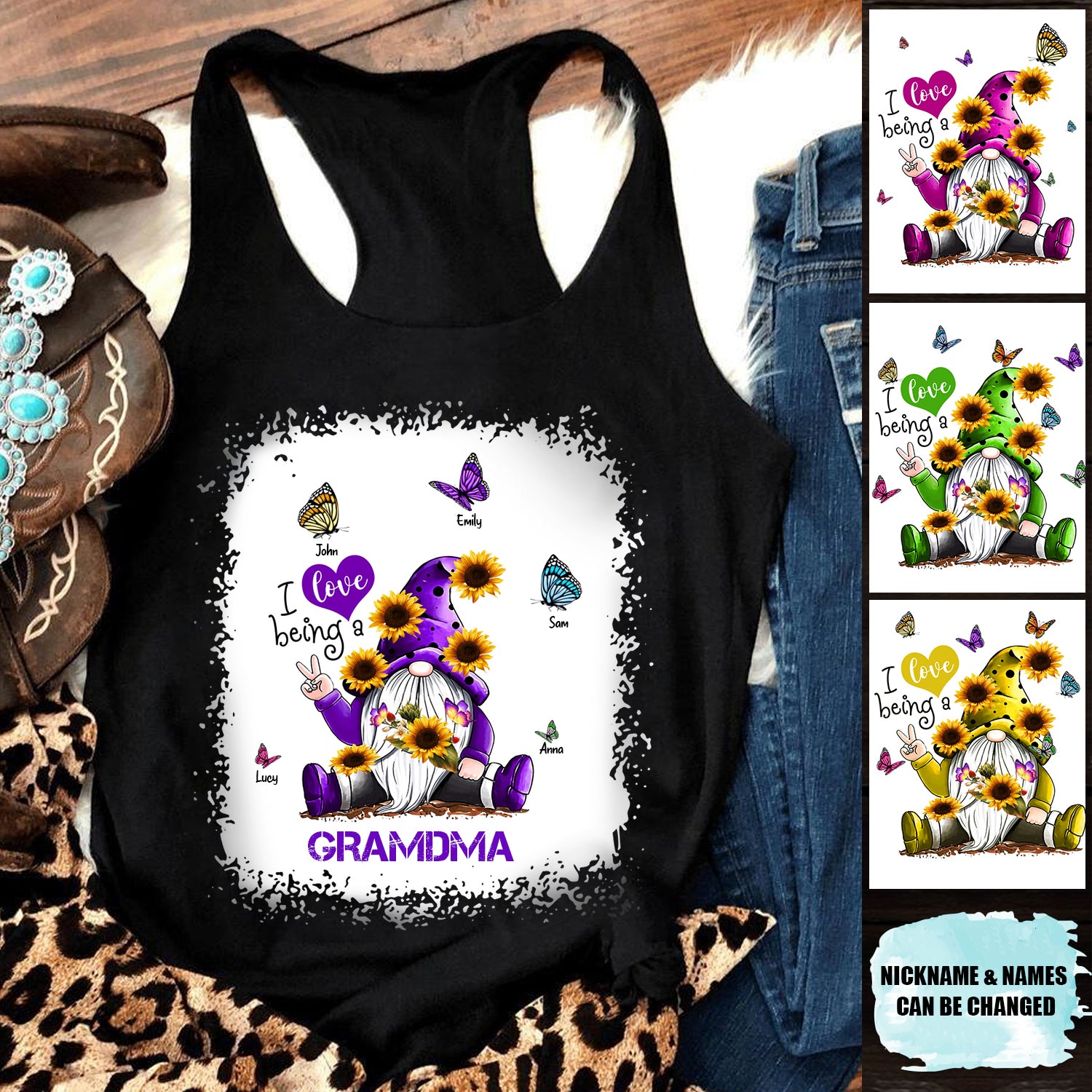 Colorful Grandma - Mom With Butterfly Kids, I Love Being A Nana Personalized Tank Top